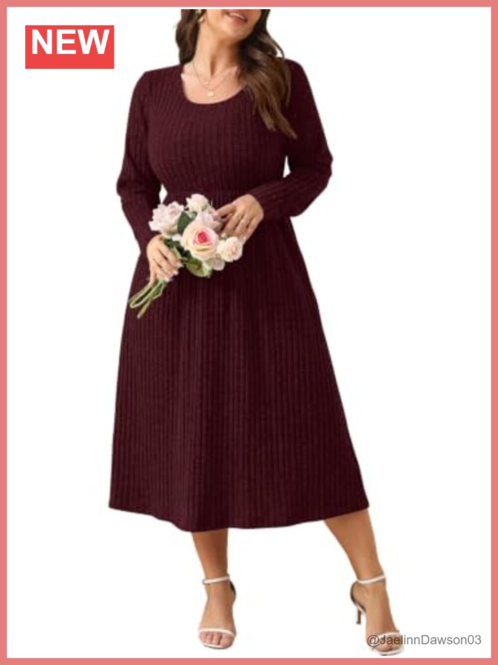 Plus Size Maxi Sweater Dress Long Sleeve Scoop Neck Pockets Fall Winter